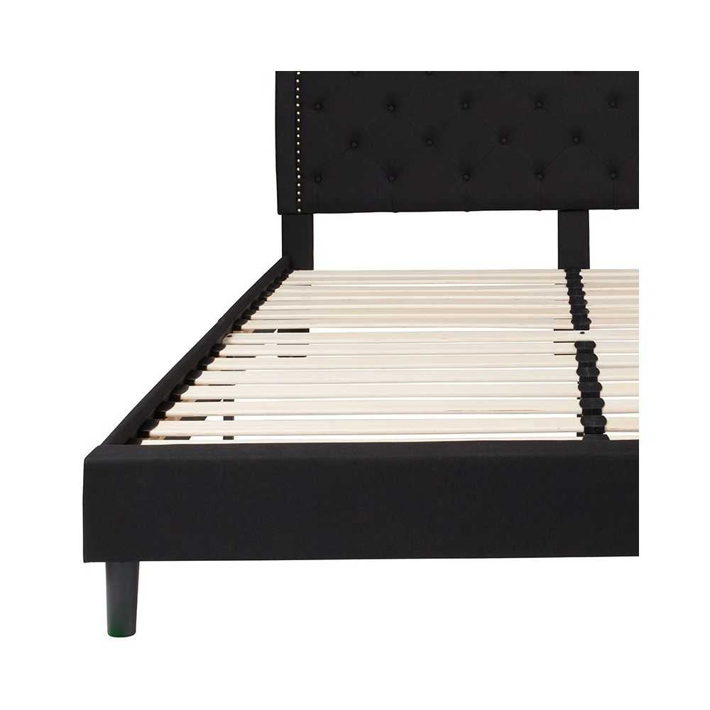 Brighton King Size Tufted Upholstered Platform Bed in Black Fabric