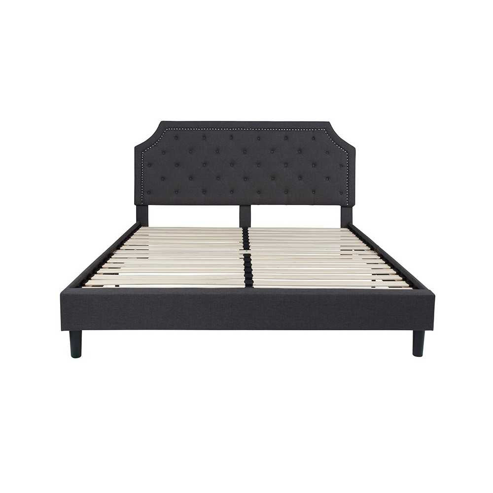 Brighton King Size Tufted Upholstered Platform Bed in Dark Gray Fabric