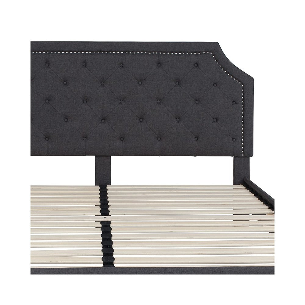 Brighton King Size Tufted Upholstered Platform Bed in Dark Gray Fabric