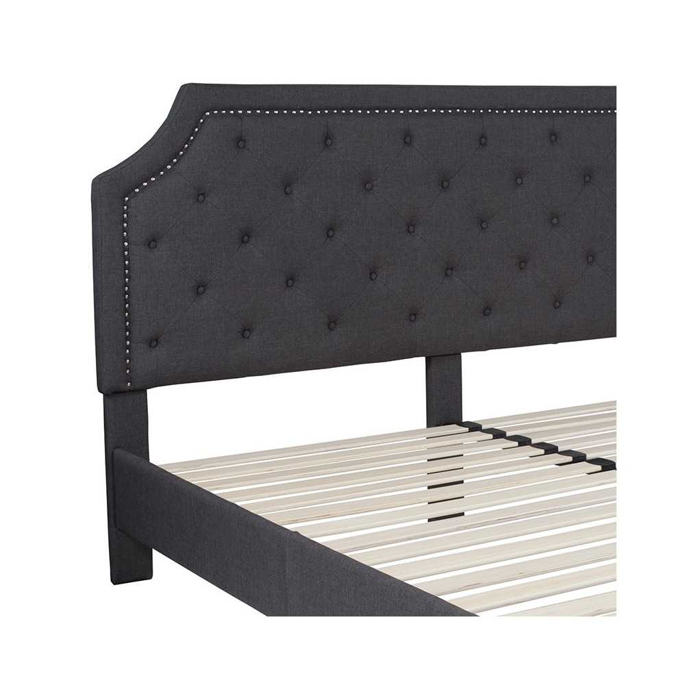 Brighton King Size Tufted Upholstered Platform Bed in Dark Gray Fabric