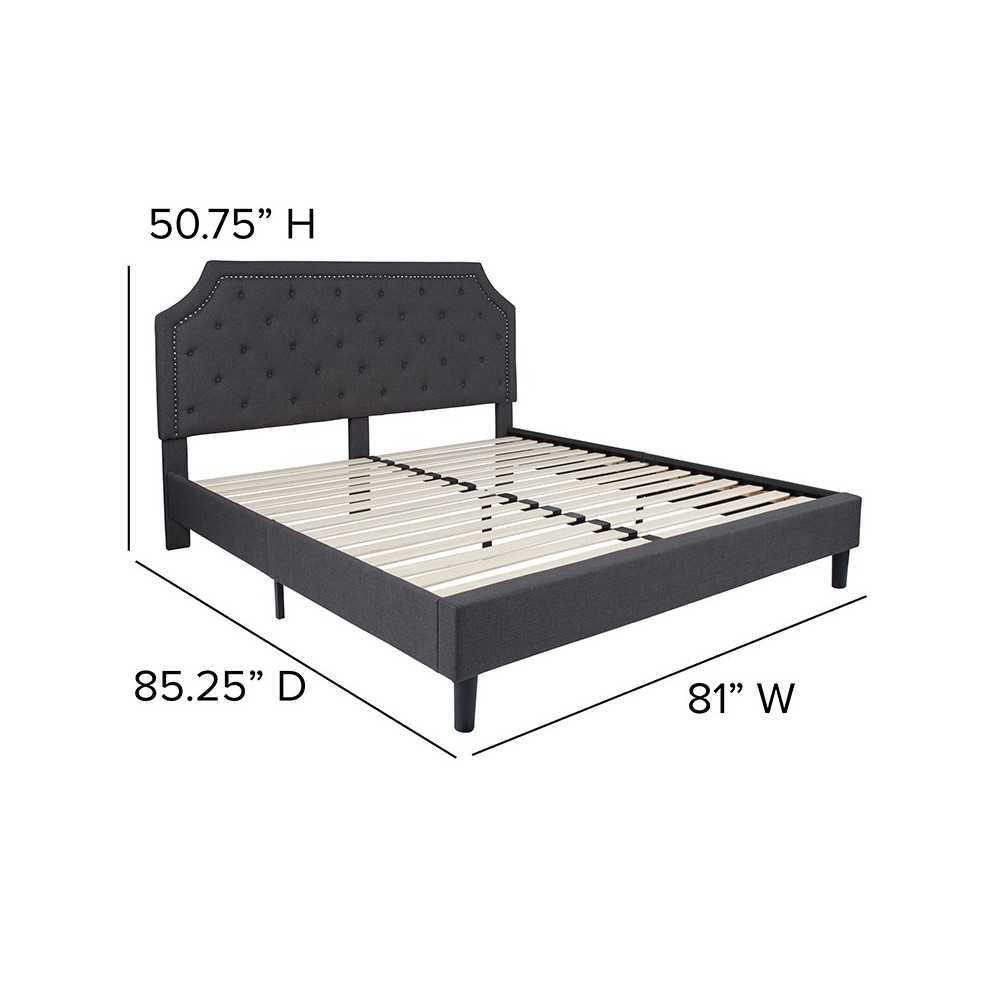 Brighton King Size Tufted Upholstered Platform Bed in Dark Gray Fabric