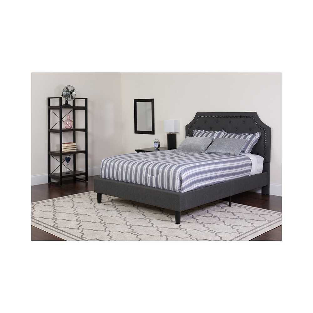Brighton King Size Tufted Upholstered Platform Bed in Dark Gray Fabric