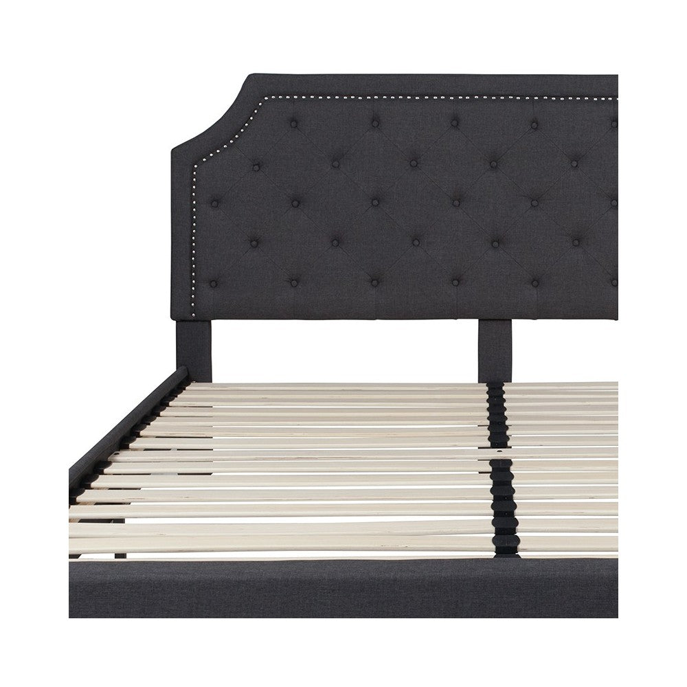 Brighton King Size Tufted Upholstered Platform Bed in Dark Gray Fabric