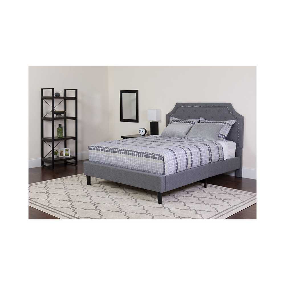 Brighton King Size Tufted Upholstered Platform Bed in Light Gray Fabric with Pocket Spring Mattress