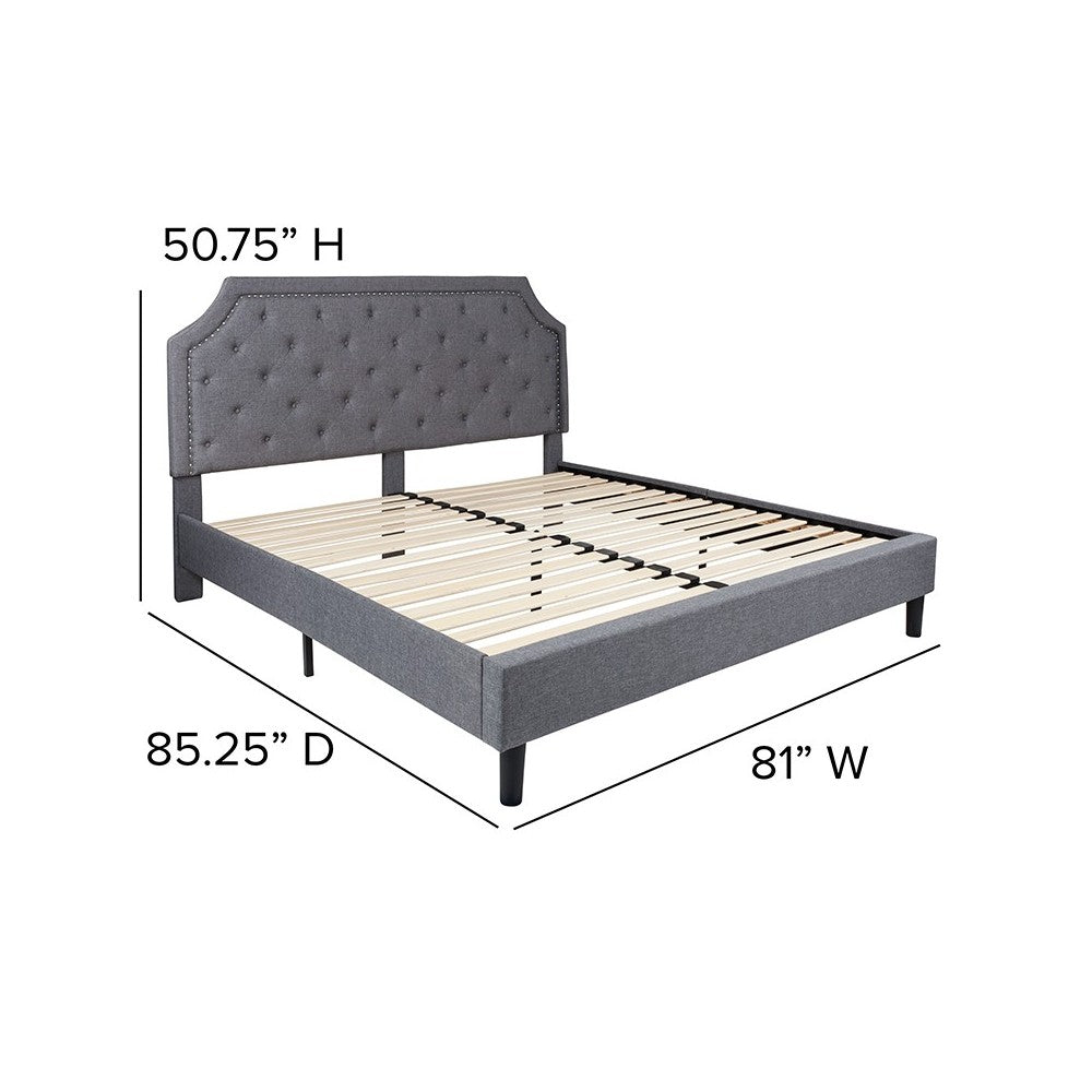 Brighton King Size Tufted Upholstered Platform Bed in Light Gray Fabric