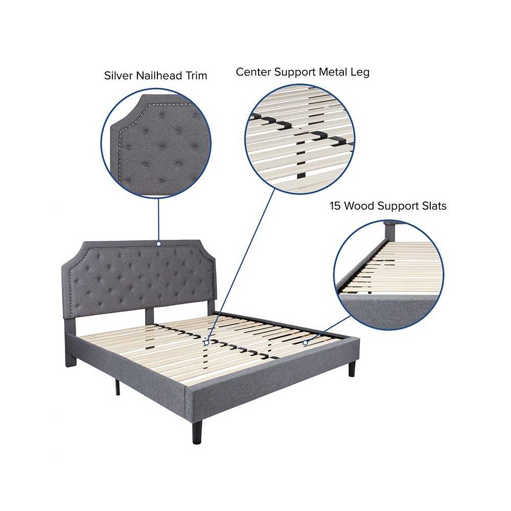 Brighton King Size Tufted Upholstered Platform Bed in Light Gray Fabric