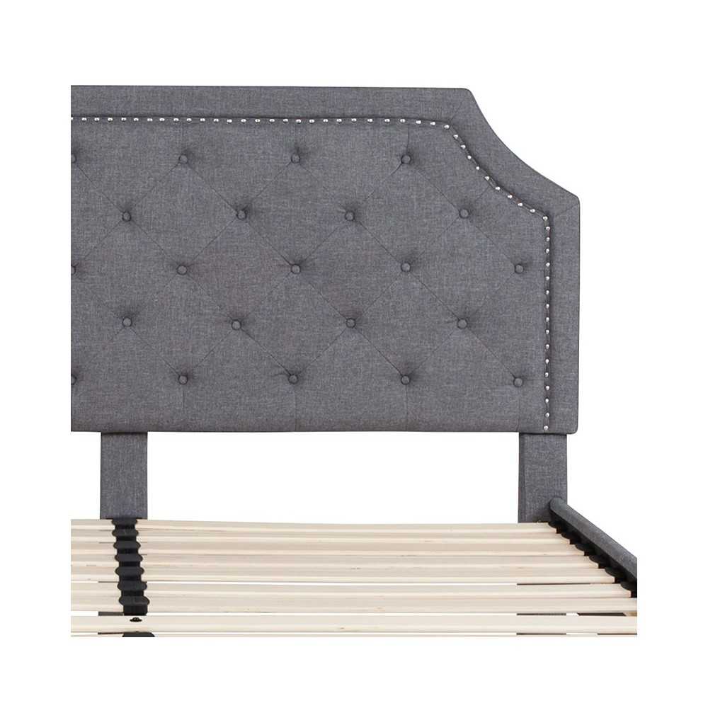 Brighton King Size Tufted Upholstered Platform Bed in Light Gray Fabric