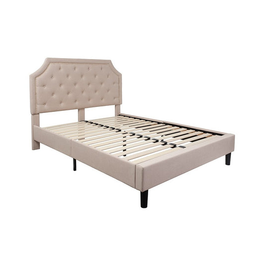 Brighton Queen Size Tufted Upholstered Platform Bed in Beige Fabric