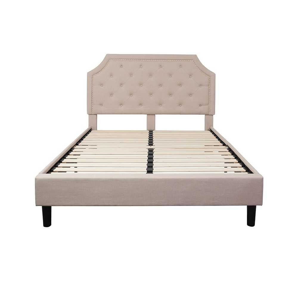 Brighton Queen Size Tufted Upholstered Platform Bed in Beige Fabric