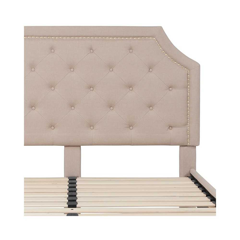 Brighton Queen Size Tufted Upholstered Platform Bed in Beige Fabric