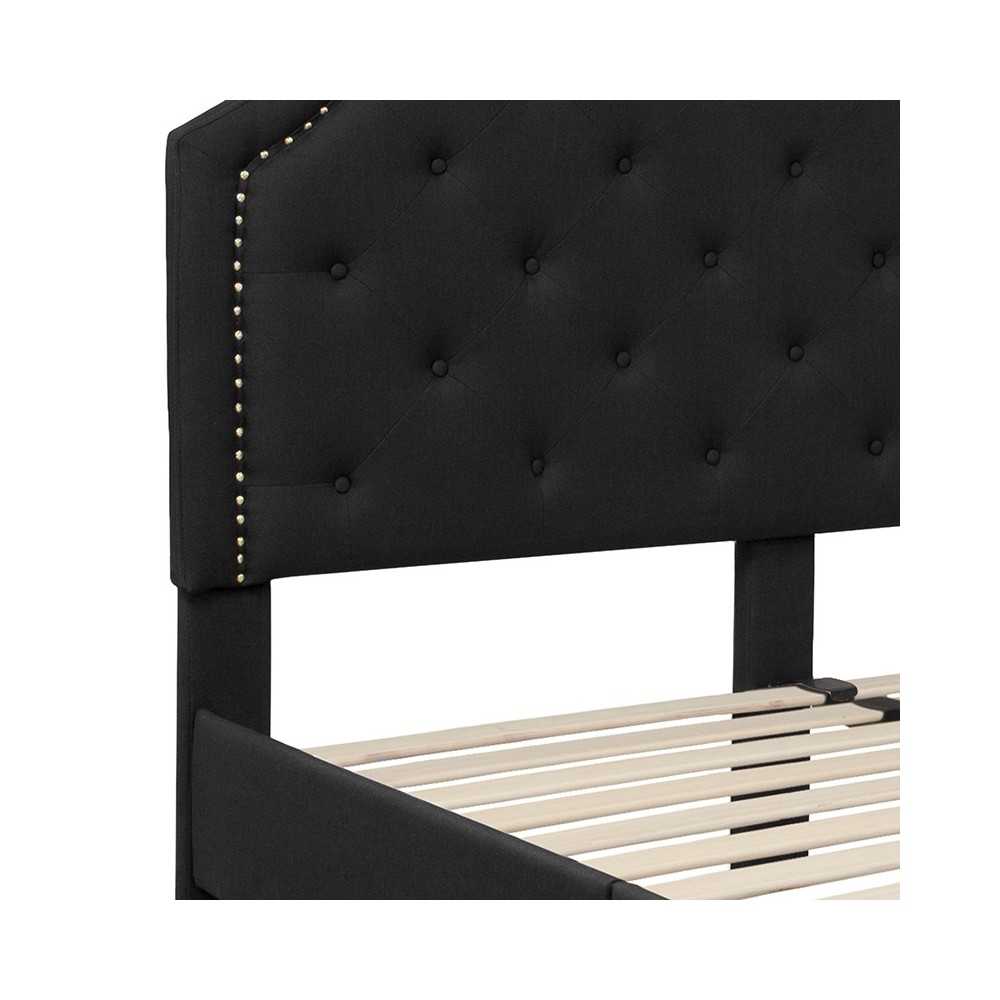 Brighton Queen Size Tufted Upholstered Platform Bed in Black Fabric