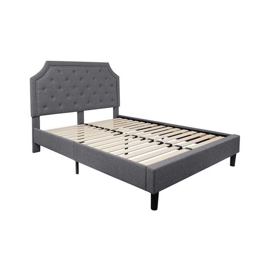 Brighton Queen Size Tufted Upholstered Platform Bed in Light Gray Fabric
