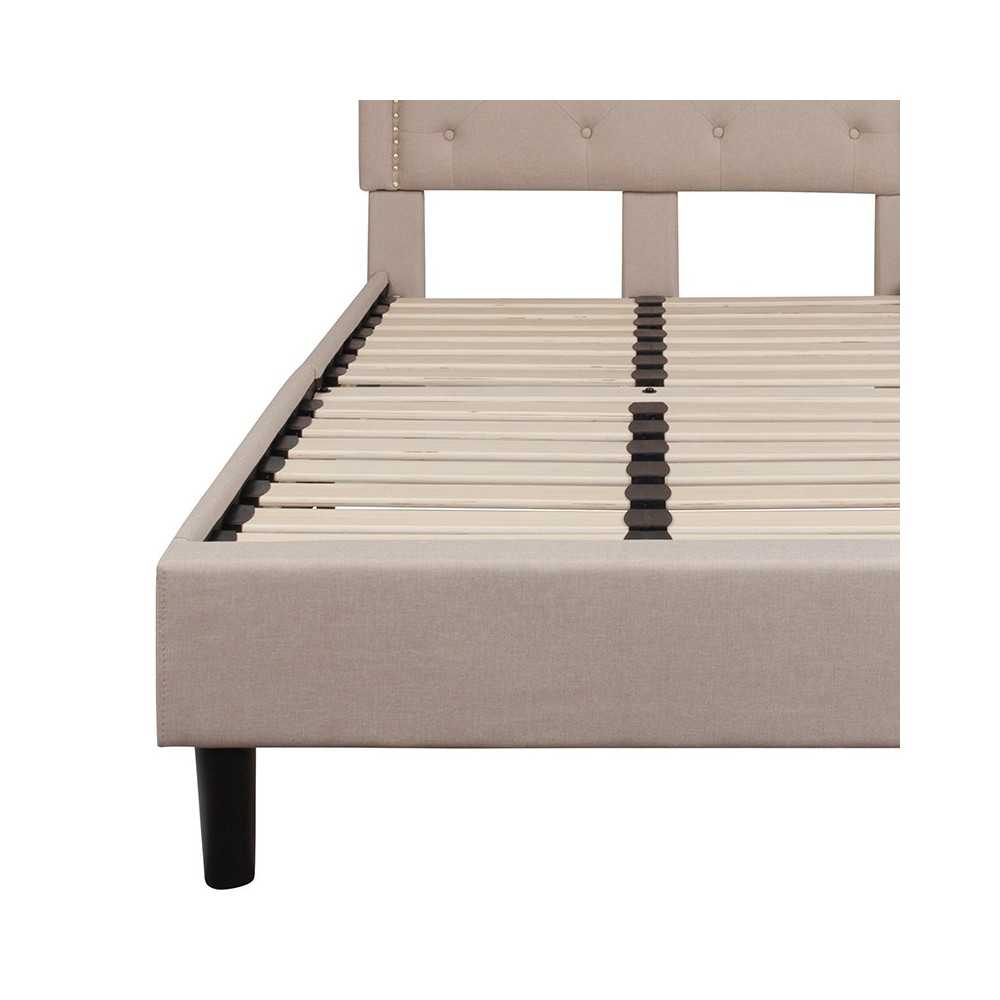 Brighton Twin Size Tufted Upholstered Platform Bed in Beige Fabric