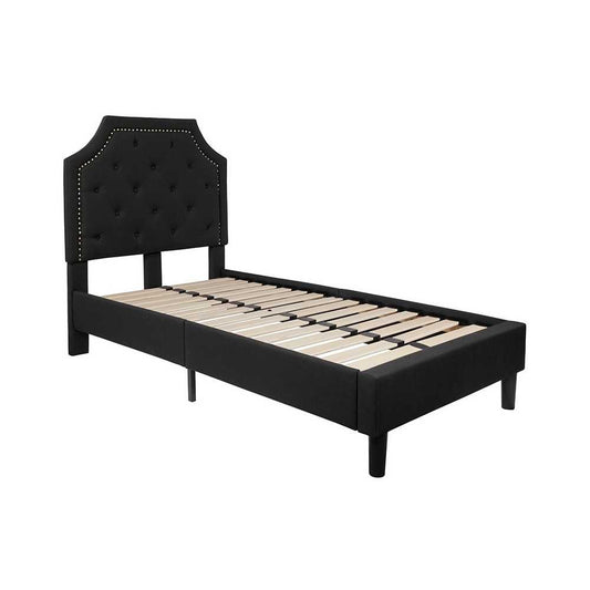 Brighton Twin Size Tufted Upholstered Platform Bed in Black Fabric