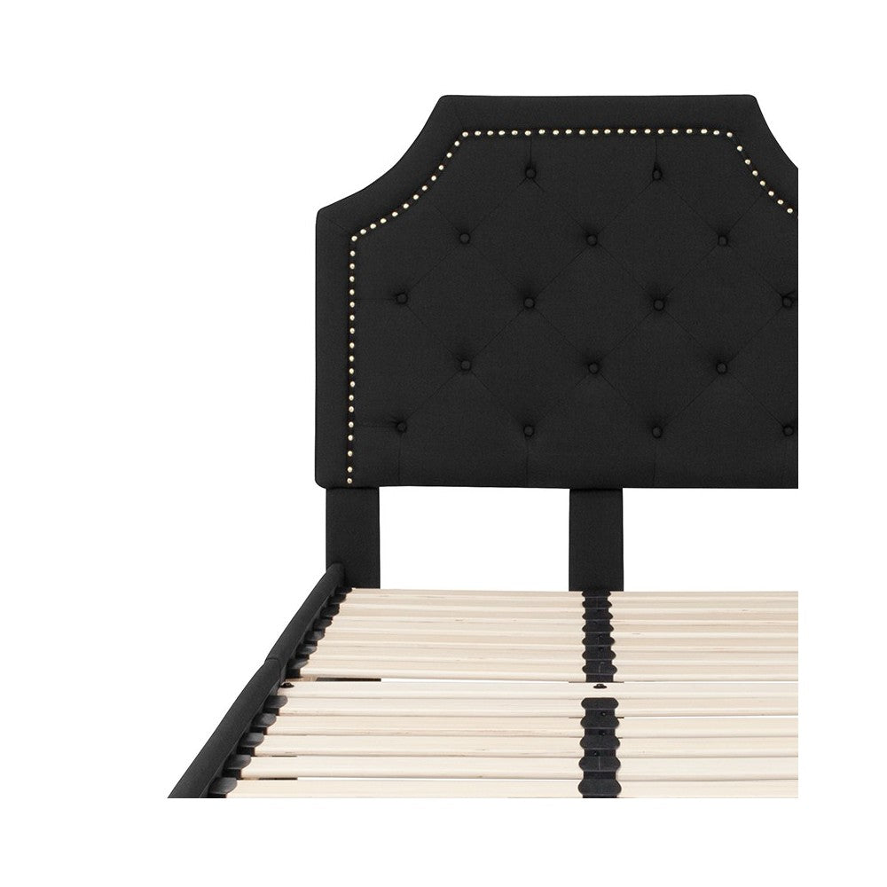 Brighton Twin Size Tufted Upholstered Platform Bed in Black Fabric