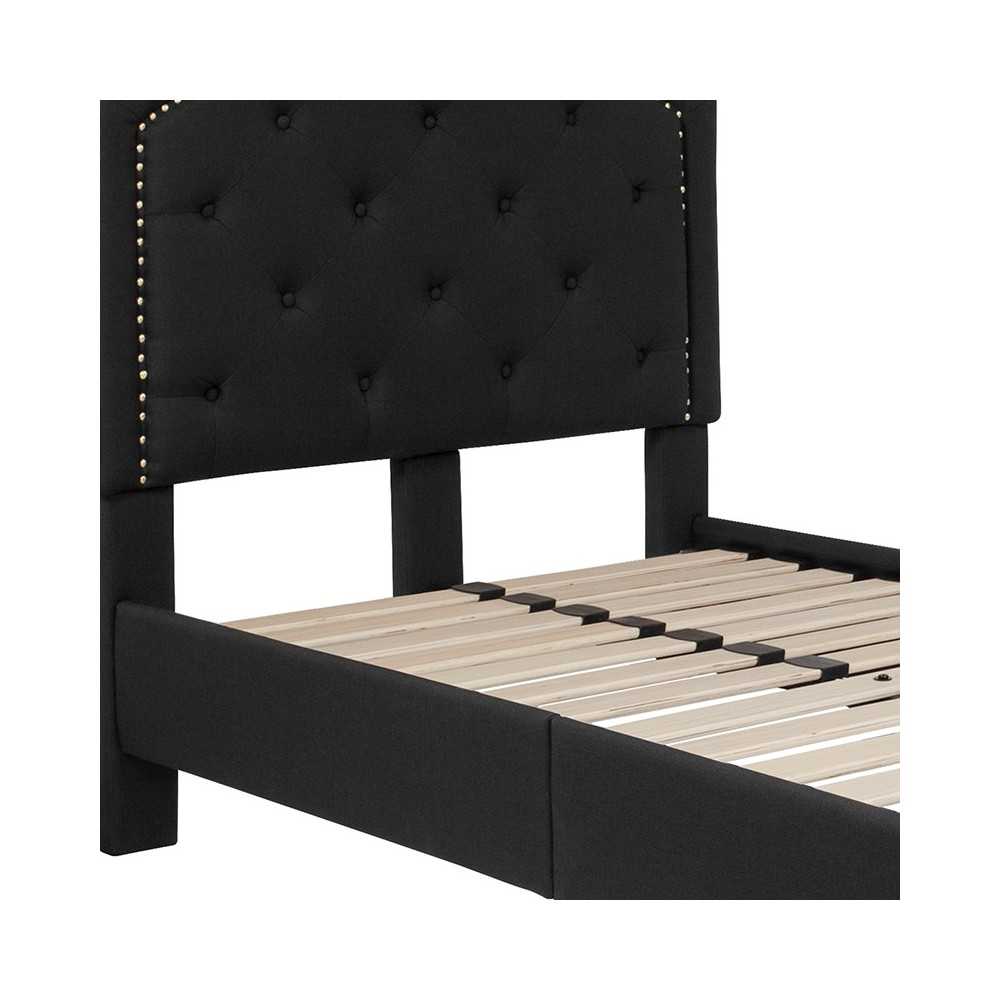Brighton Twin Size Tufted Upholstered Platform Bed in Black Fabric