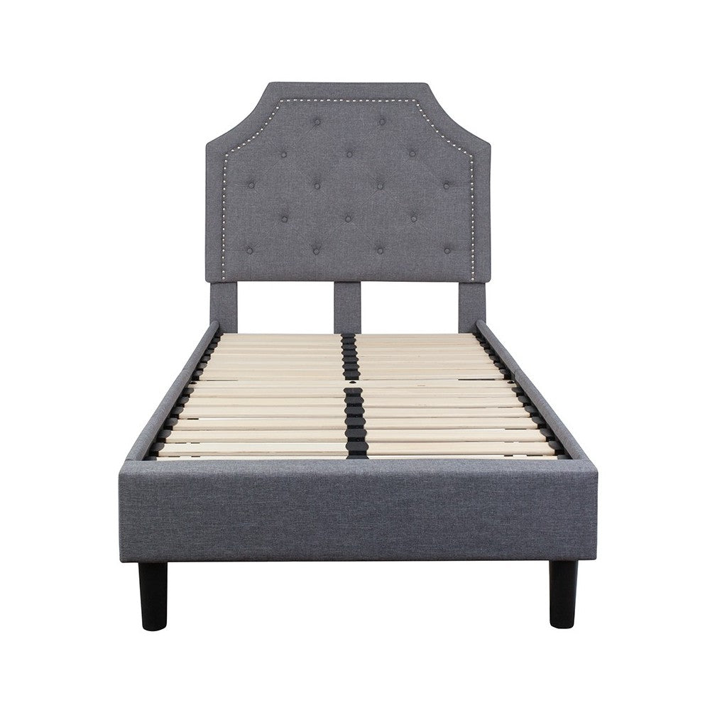 Brighton Twin Size Tufted Upholstered Platform Bed in Light Gray Fabric