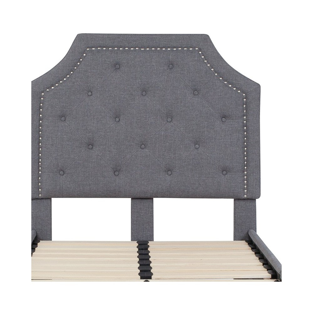 Brighton Twin Size Tufted Upholstered Platform Bed in Light Gray Fabric