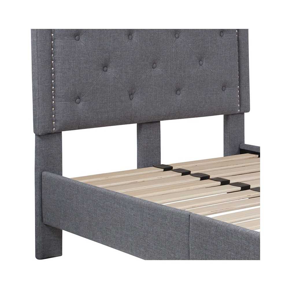 Brighton Twin Size Tufted Upholstered Platform Bed in Light Gray Fabric