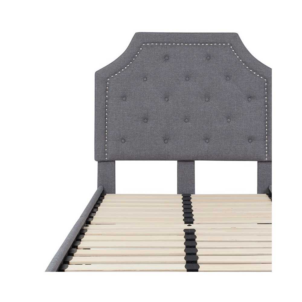 Brighton Twin Size Tufted Upholstered Platform Bed in Light Gray Fabric