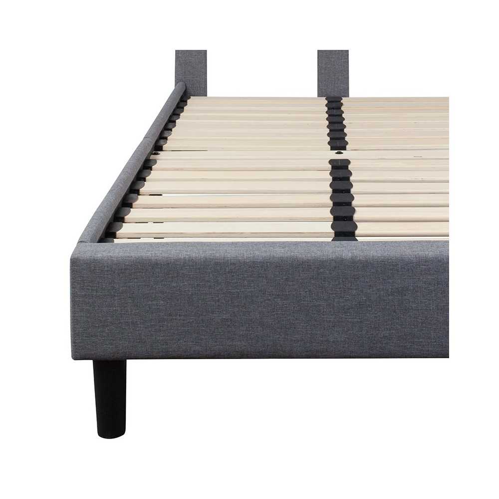 Brighton Twin Size Tufted Upholstered Platform Bed in Light Gray Fabric