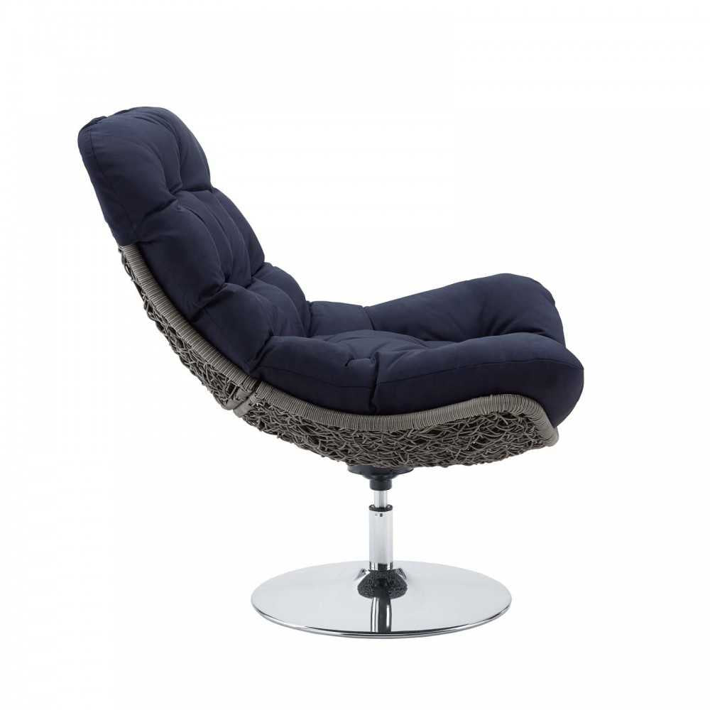 Brighton Wicker Rattan Outdoor Patio Swivel Lounge Chair, Light Gray Navy