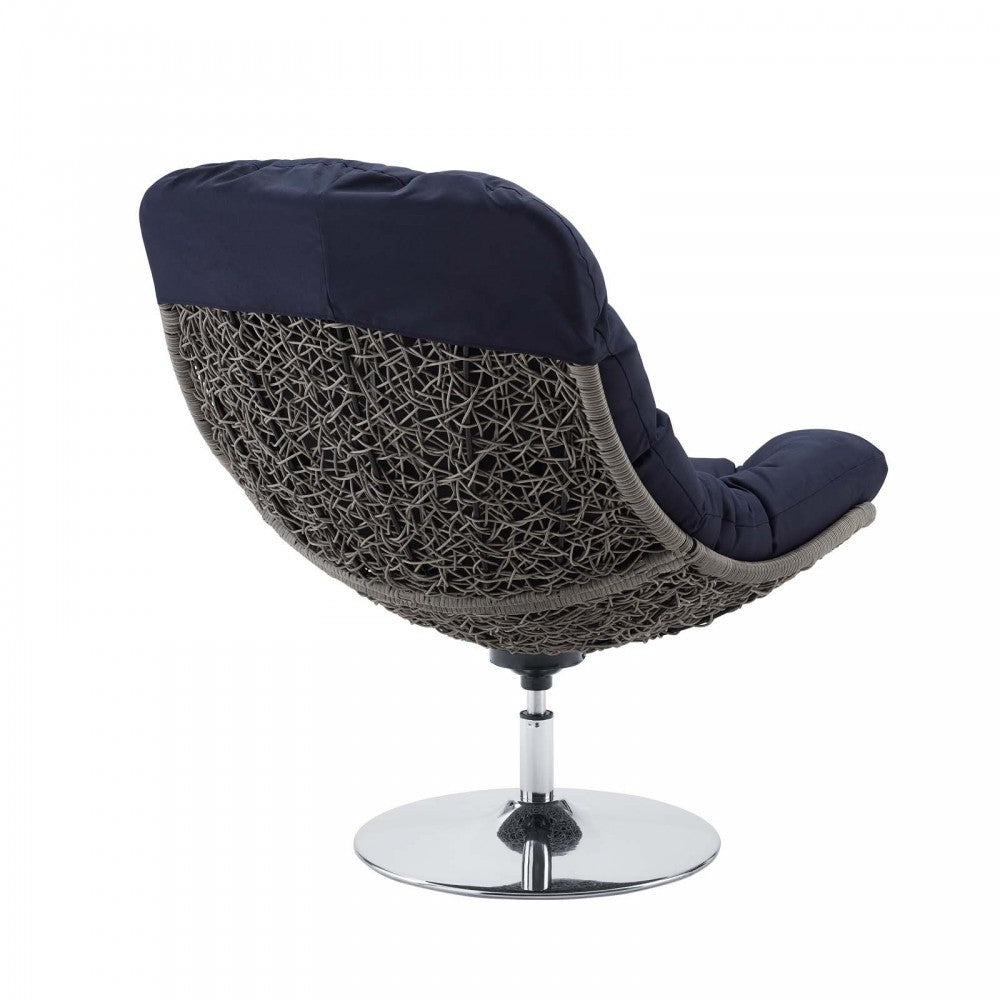 Brighton Wicker Rattan Outdoor Patio Swivel Lounge Chair, Light Gray Navy