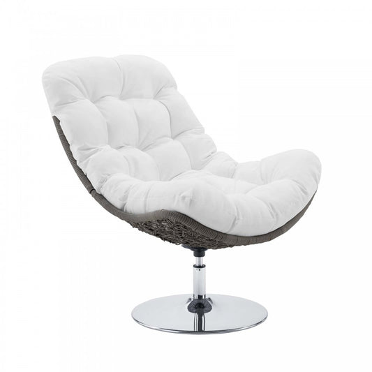 Brighton Wicker Rattan Outdoor Patio Swivel Lounge Chair, Light Gray White