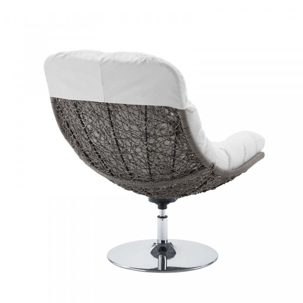 Brighton Wicker Rattan Outdoor Patio Swivel Lounge Chair, Light Gray White