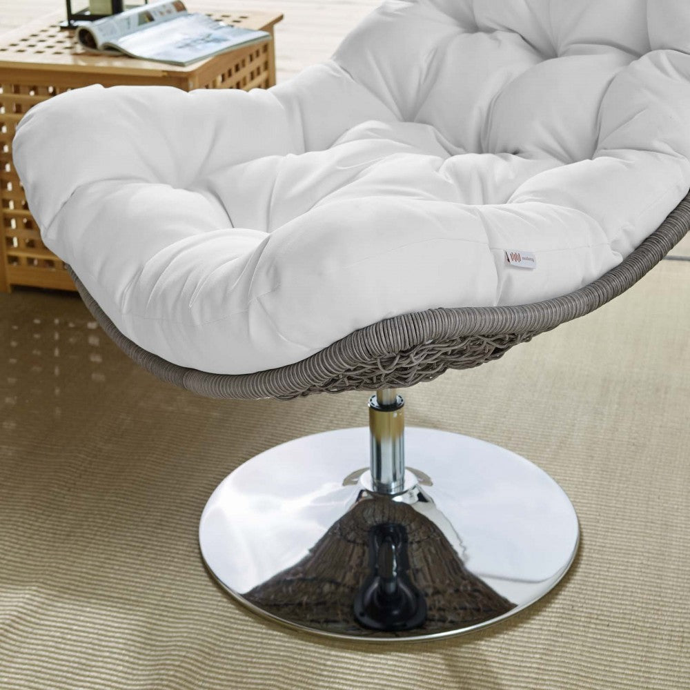 Brighton Wicker Rattan Outdoor Patio Swivel Lounge Chair, Light Gray White