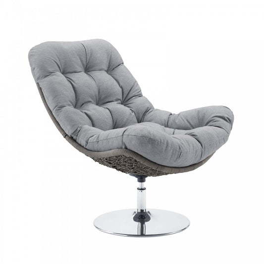 Brighton Wicker Rattan Outdoor Patio Swivel Lounge Chair, Light Gray Gray