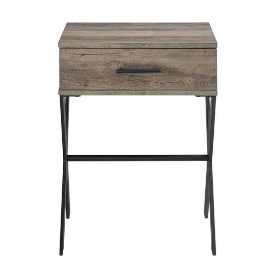 Brin 18" X Leg 1 Drawer Metal and Wood Side Table - Gray Wash