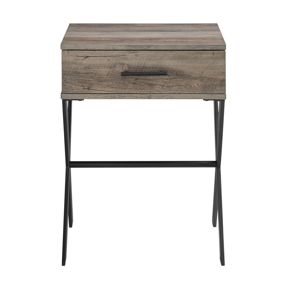 Brin 18" X Leg 1 Drawer Metal and Wood Side Table - Gray Wash