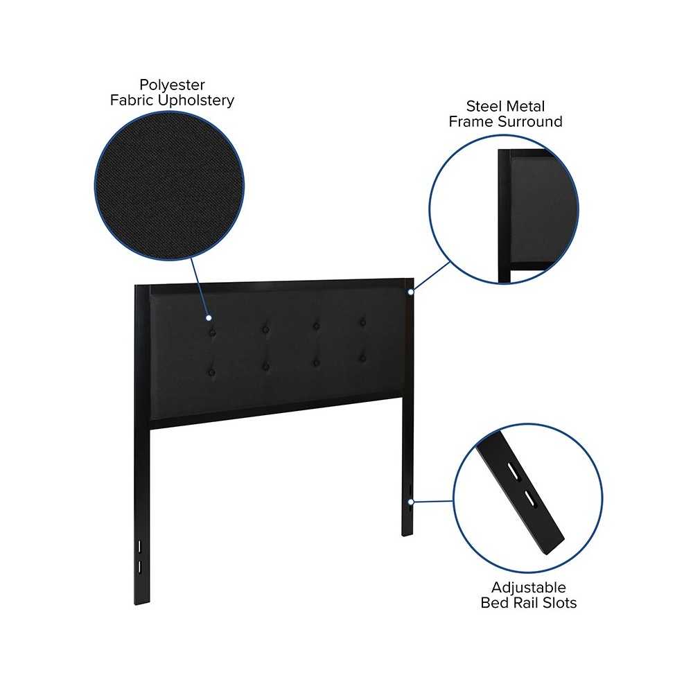 Bristol Metal Tufted Upholstered Full Size Headboard in Black Fabric