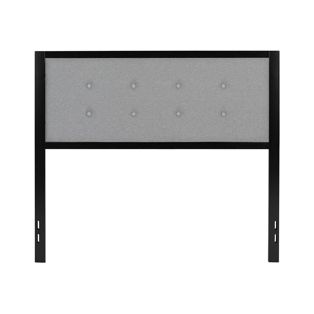 Bristol Metal Tufted Upholstered Full Size Headboard in Light Gray Fabric