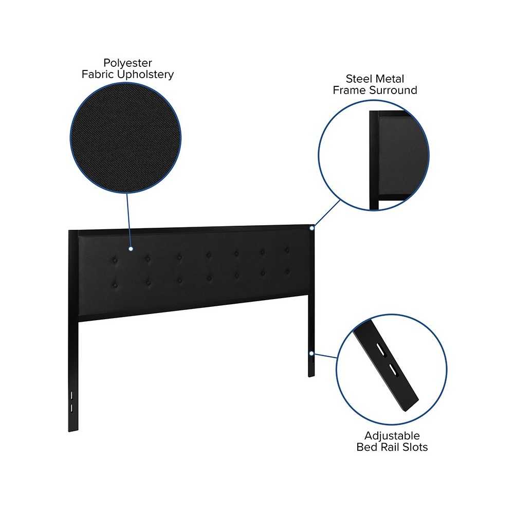 Bristol Metal Tufted Upholstered King Size Headboard in Black Fabric