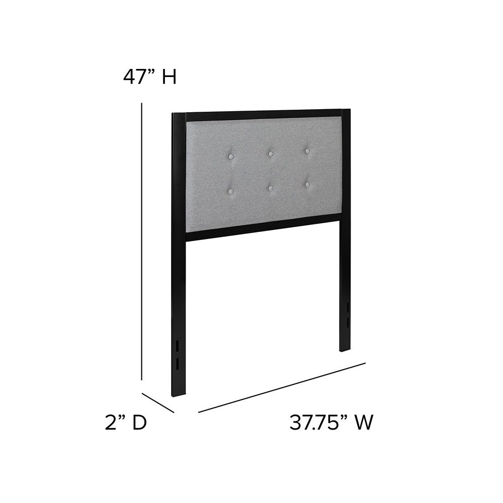 Bristol Metal Tufted Upholstered Twin Size Headboard in Light Gray Fabric