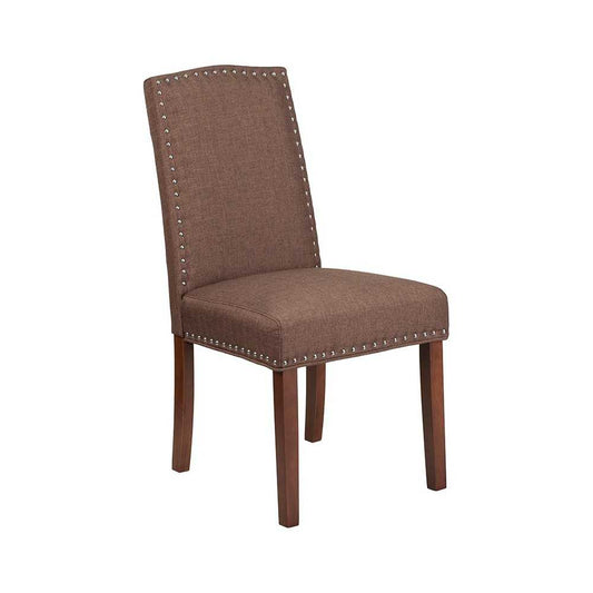 Brown Fabric Parsons Chair with Silver Accent Nail Trim