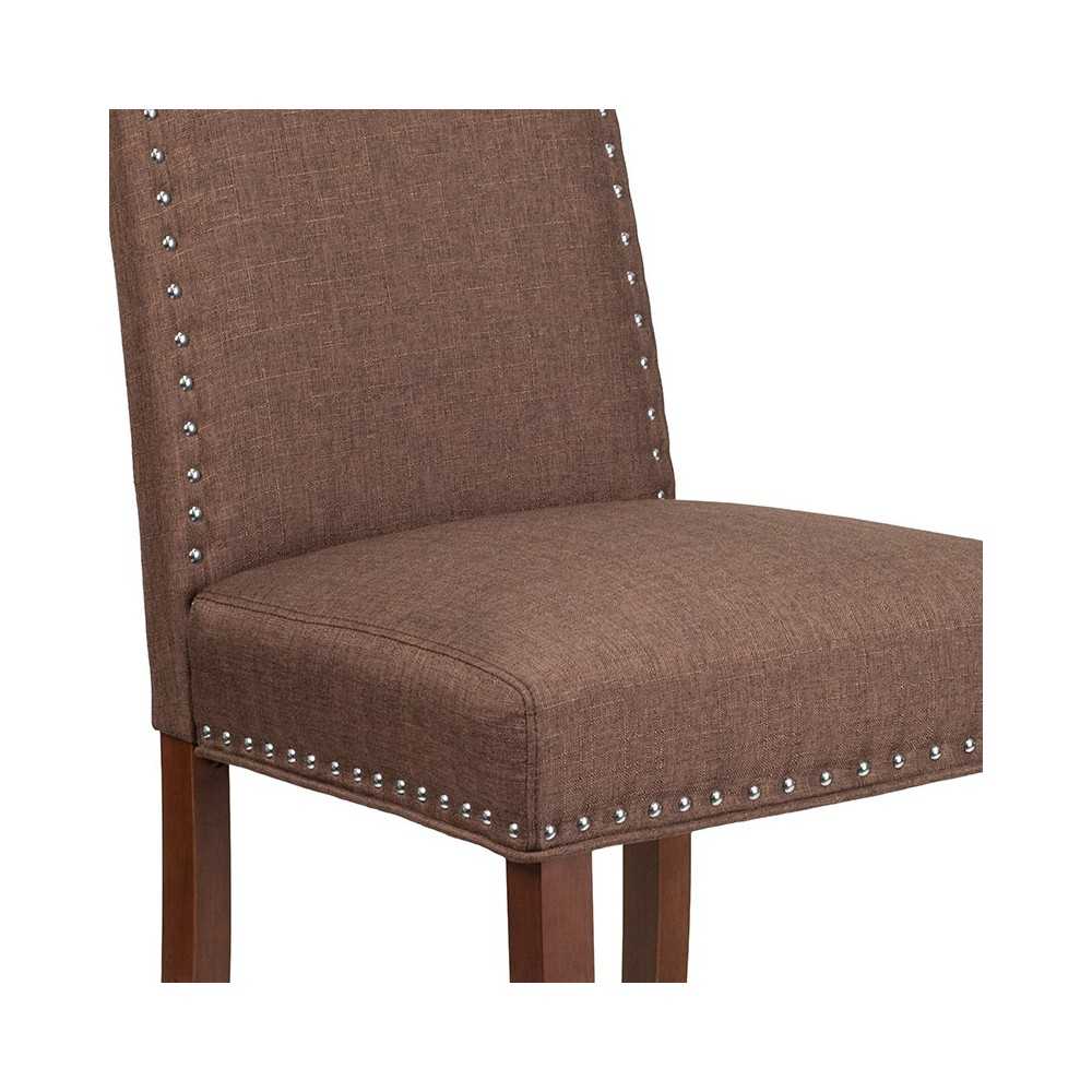 Brown Fabric Parsons Chair with Silver Accent Nail Trim