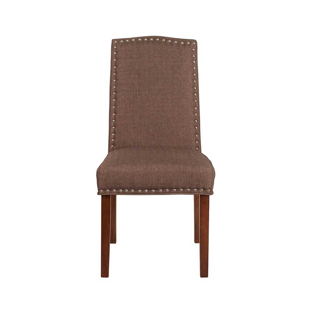 Brown Fabric Parsons Chair with Silver Accent Nail Trim