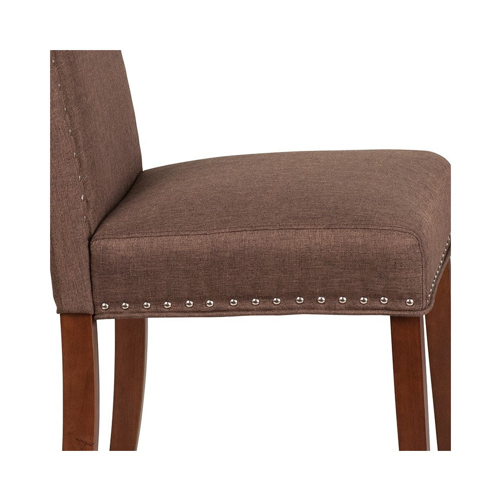 Brown Fabric Parsons Chair with Silver Accent Nail Trim