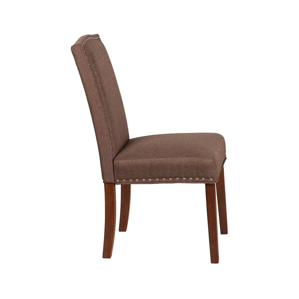 Brown Fabric Parsons Chair with Silver Accent Nail Trim