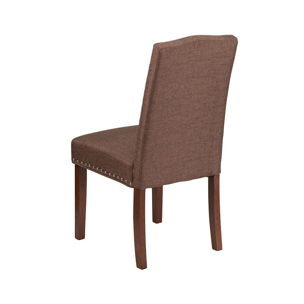 Brown Fabric Parsons Chair with Silver Accent Nail Trim