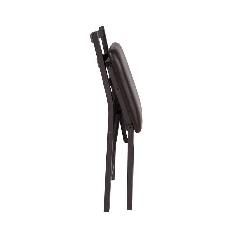 Brown Folding Ladder Back Metal Chair with Brown Vinyl Seat