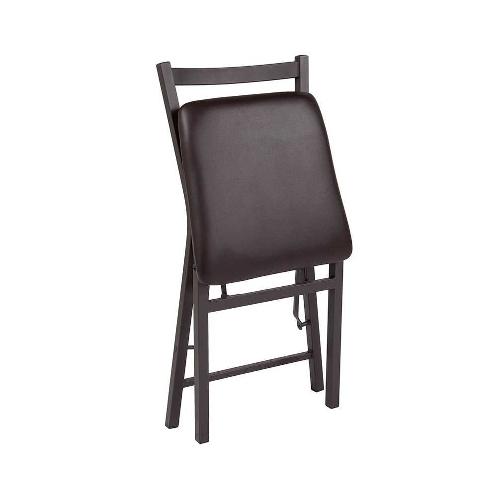 Brown Folding Ladder Back Metal Chair with Brown Vinyl Seat