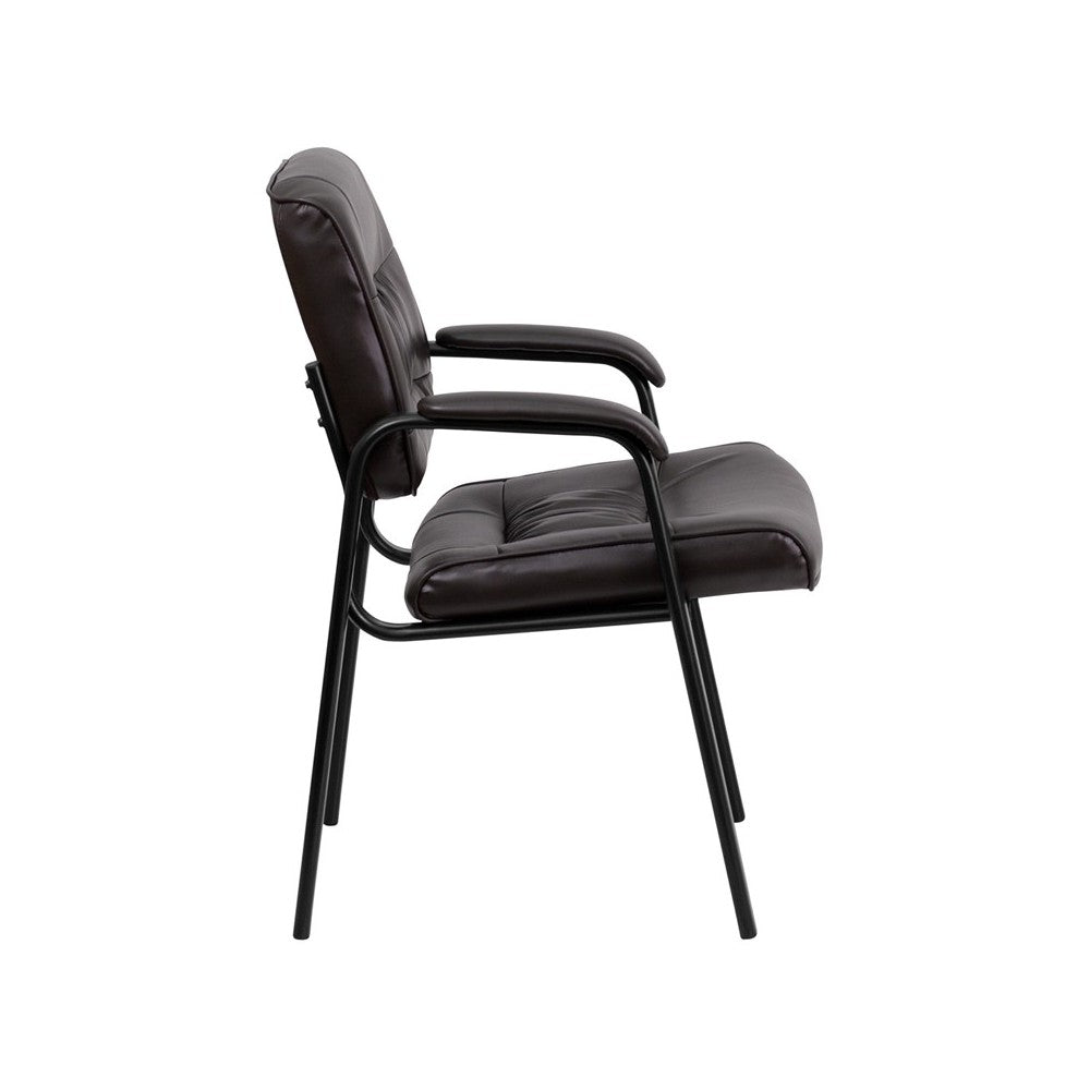 Brown LeatherSoft Executive Side Reception Chair with Black Metal Frame