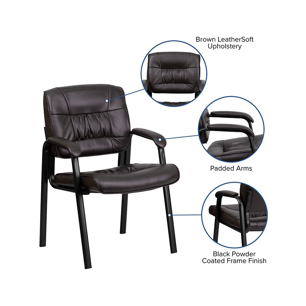 Brown LeatherSoft Executive Side Reception Chair with Black Metal Frame