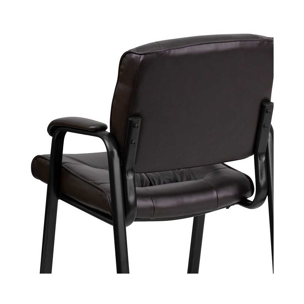 Brown LeatherSoft Executive Side Reception Chair with Black Metal Frame