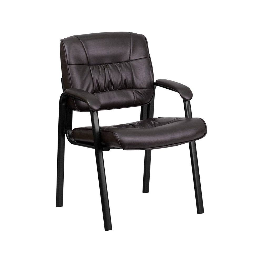 Brown LeatherSoft Executive Side Reception Chair with Black Metal Frame