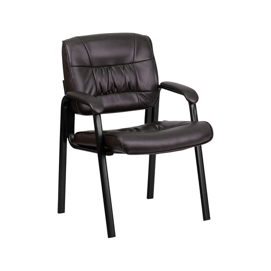 Brown LeatherSoft Executive Side Reception Chair with Black Metal Frame